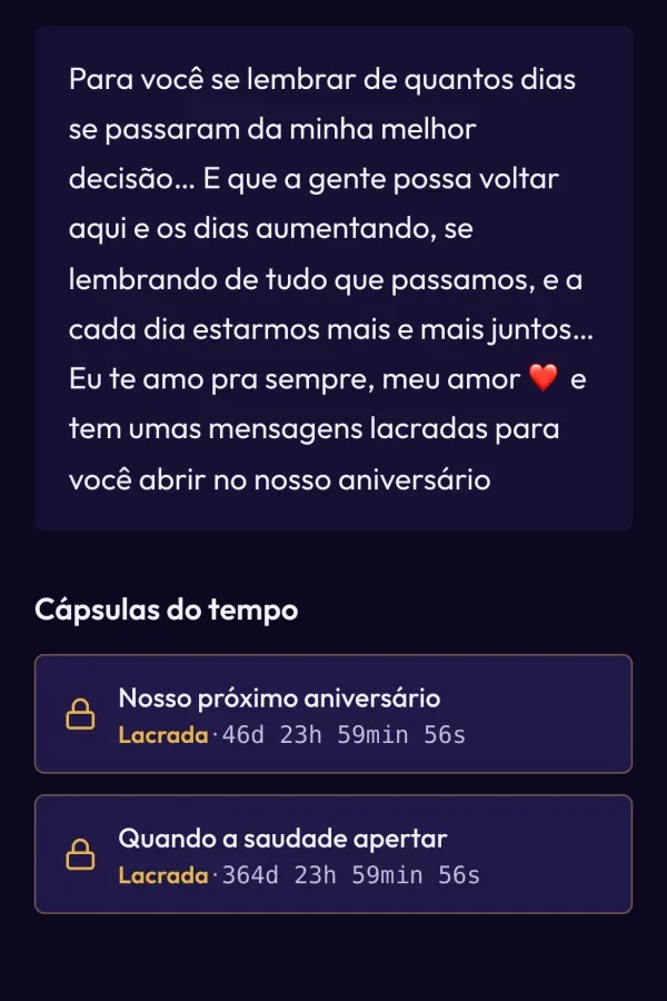 A CapsuleLove gift page with two time capsules still sealed